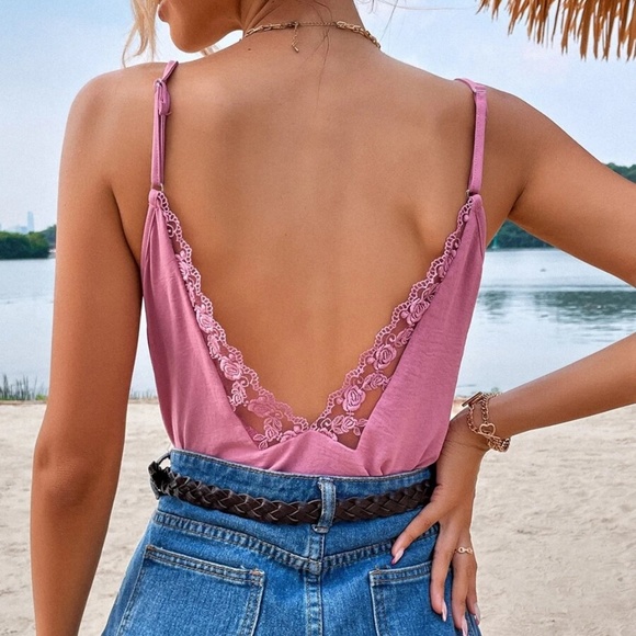 Boho Embroidered lace trim Backless Cami Tank Top - Picture 5 of 16